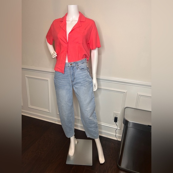 Women's Linen Short Sleeve Button Down Camp Shirt- A New Day, Pink - Picture 5 of 16